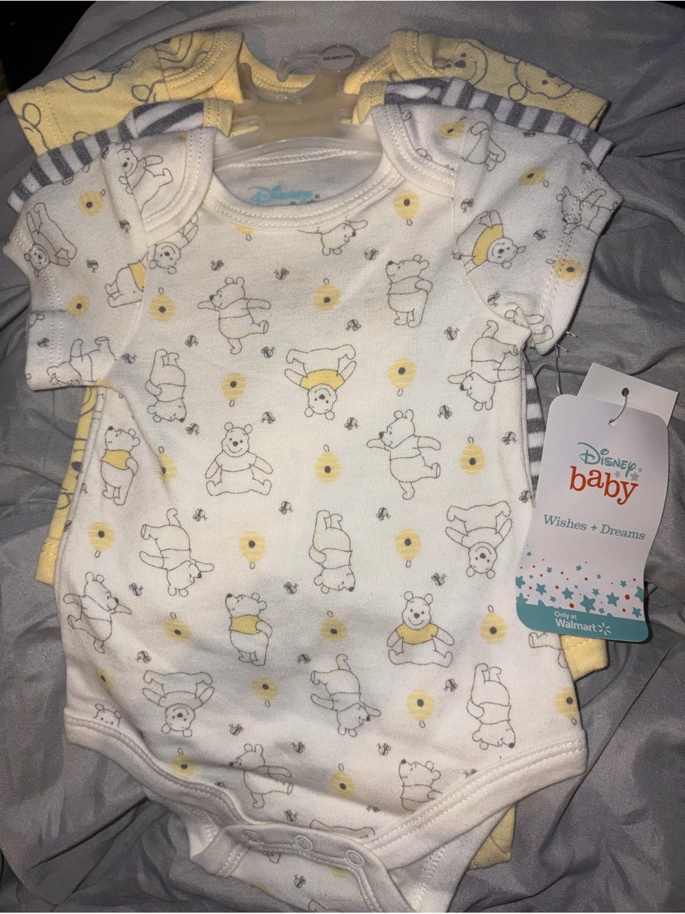 Disney Baby White and Yellow Winnie the Pooh Short-Sleeve Footies (4Pack)